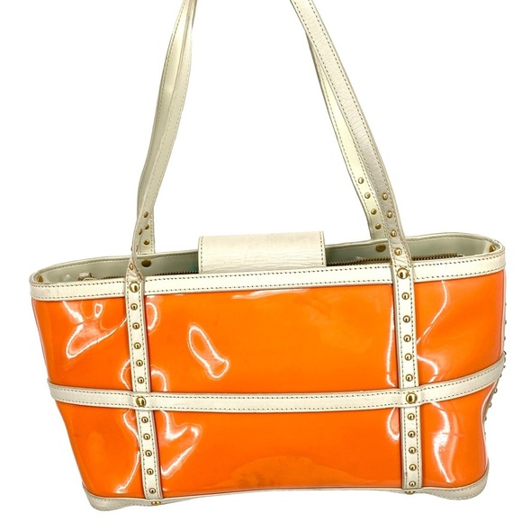 Maxx New York Handbags - Coral/Orange Studded Satchel Tote Purse Handbag